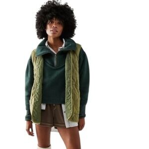 Free People Poppy Pullover- Forest Pine Sherpa Half Zip Pullover- Size Small